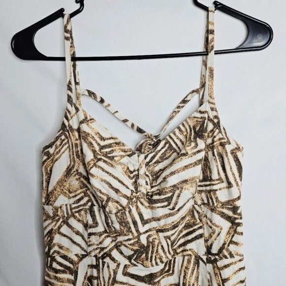 BANANA REPUBLIC Linen Dress BROWN & BEIGE size 4 Fit & Flare Lined Sundress Cute - Picture 3 of 7
